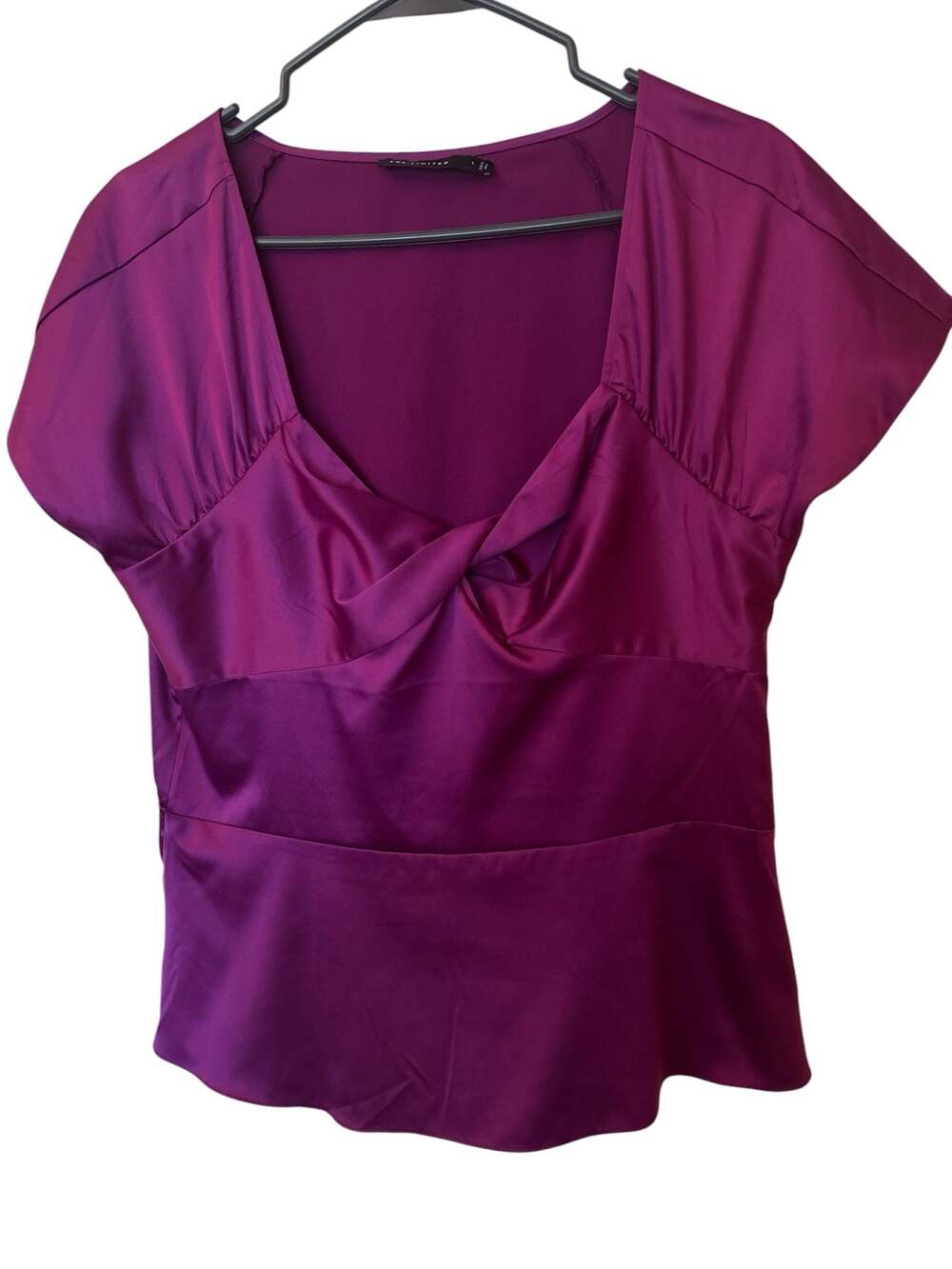 The Limited Women's Magenta Purple Twist Front Short Sleeve Peplum Blouse Size L